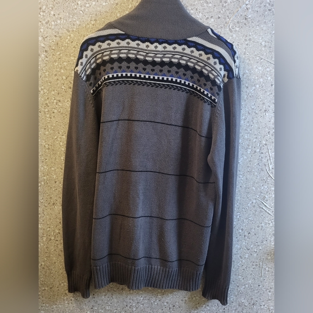 Quite Luxury"On The Byas" Cocktails Party Mens Cardigan  Gray/White/Blue, Size L - Picture 3 of 7